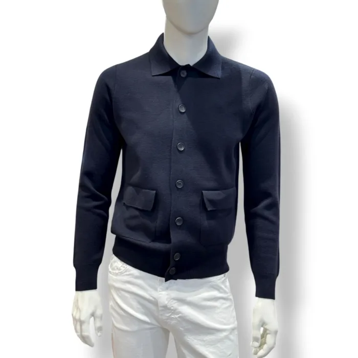 Bluson con Tasche in Lana Extrafine Merino Filippo De Laurentiis Blu art FJ1MLTP WM14M 890, foto 1 di 2