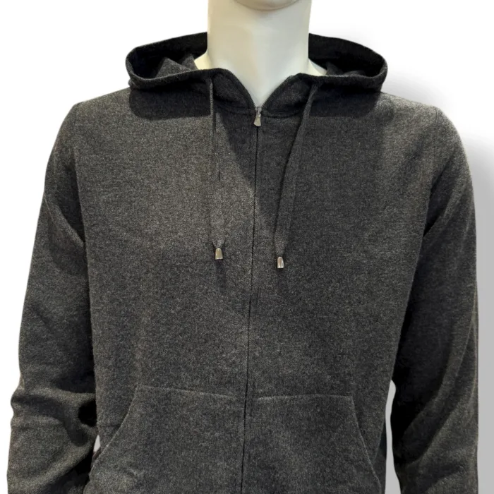 Felpa In Maglia con Cappuccio E Zip Filippo De Laurentiis in Misto Lana Cashmere Grigia art. FH1ML2AT WC12R 980, foto 2 di 2