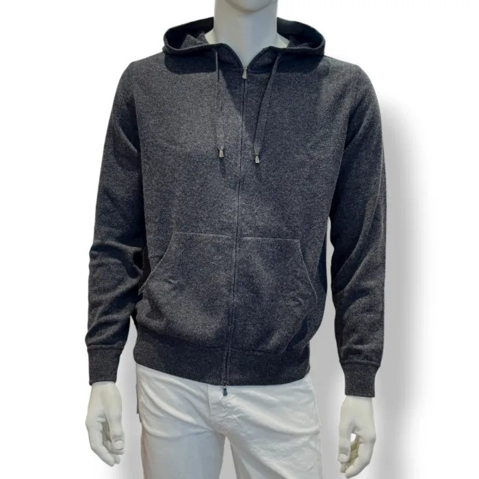 Felpa In Maglia con Cappuccio E Zip Filippo De Laurentiis in Misto Lana Cashmere Grigia art. FH1ML2AT WC12R 980, foto 1 di 2