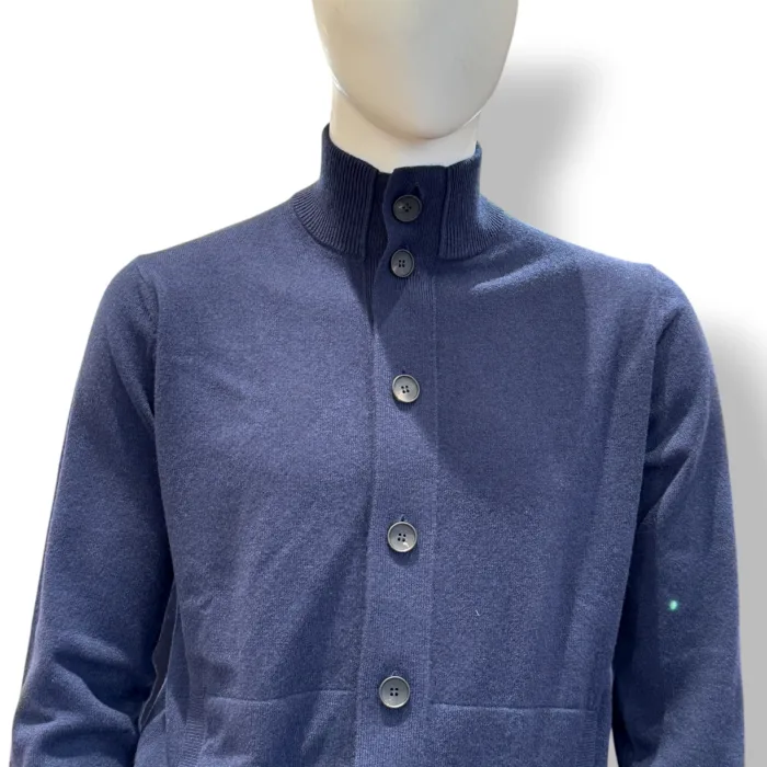 Cardigan Bluson Filippo De Laurentiis in Misto Lana Cashmere Finezza 12 Blu art. BB1MLT WC12R 880, foto 2 di 2