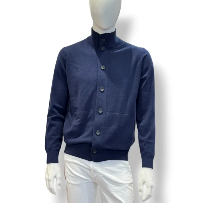 Cardigan Bluson Filippo De Laurentiis in Misto Lana Cashmere Finezza 12 Blu art. BB1MLT WC12R 880, foto 1 di 2