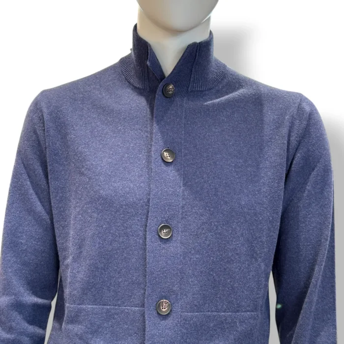 Cardigan Bluson Filippo De Laurentiis in Misto Lana Cashmere Finezza 12 Blu Avion art. BB1MLT WC12R 870, foto 2 di 2