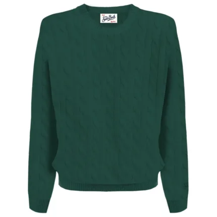 Maglione Girocollo Uomo con Trecce Mc2 Saint Barth Verde art. Regent Braid Wool 51 British Green
