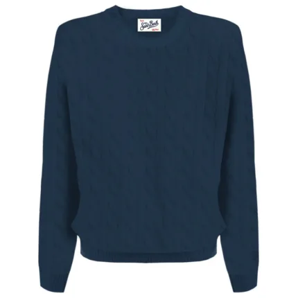 Maglione Girocollo Uomo con Trecce Mc2 Saint Barth Blu art. Regent Braid Wool 62 Night Blue