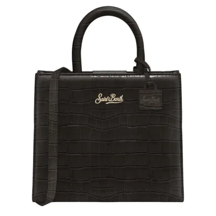Borsa A Mano Media con Tracolla Mc2 Saint Barth in Pelle Cocco Nera art. Shop Bag Midi Printed Croco Leather 00