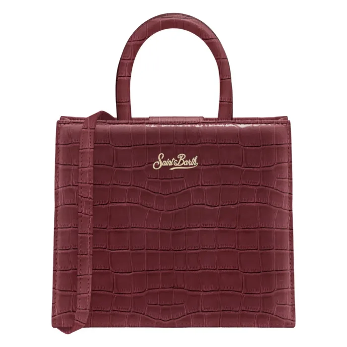 Borsa a mano Media Mc2 Saint Barth in Pelle Effetto Coccodrillo Bordeaux art. Shop Bag Midi Printed Croco Leather 45, foto 1 di 1
