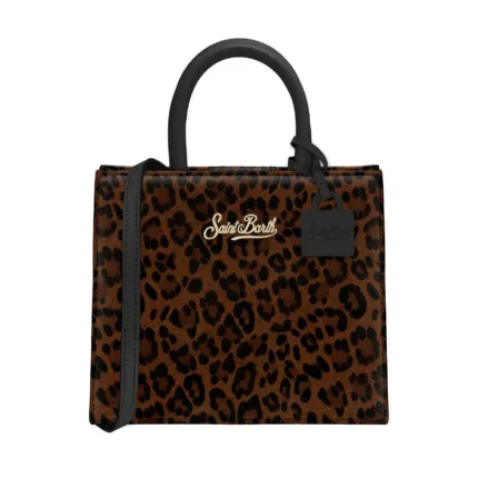 Borsa A Mano Piccola con Tracolla Mc2 Saint Barth in Cavallino Maculato art. Shop Bag Mini Dark Leo Brushed Leather 00
