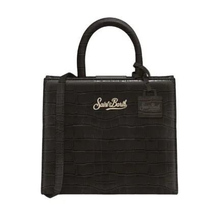 Borsa a mano Piccola Mc2 Saint Barth in Pelle Effetto Coccodrillo Nera art. Shop Bag Mini Printed Croco Leather 00