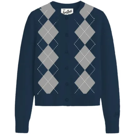 Cardigan Girocollo Fantasia Rombi Mc2 Saint Barth Blu e Grigio art. SIERRA ARGYL 6115