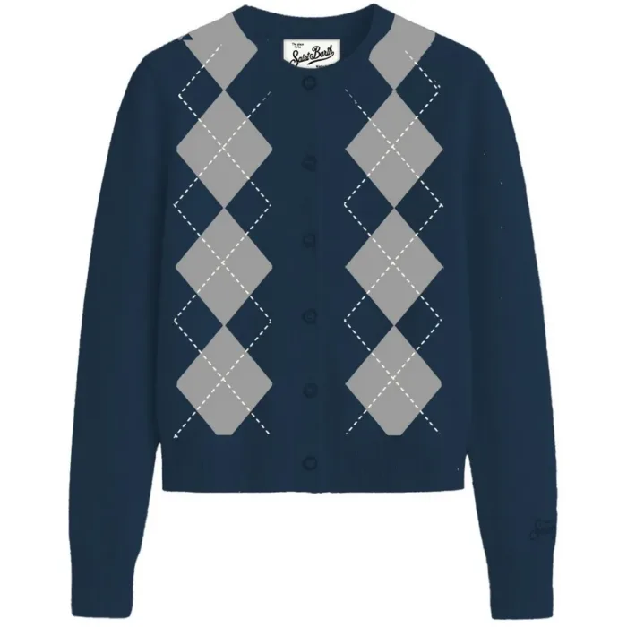 Cardigan Girocollo Fantasia Rombi Mc2 Saint Barth Blu e Grigio art. SIERRA ARGYL 6115, foto 1 di 1