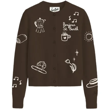Cardigan Girocollo Mc2 Saint Barth Marrone art. SIERRA DRAW BONJOUR STB 18 EMB
