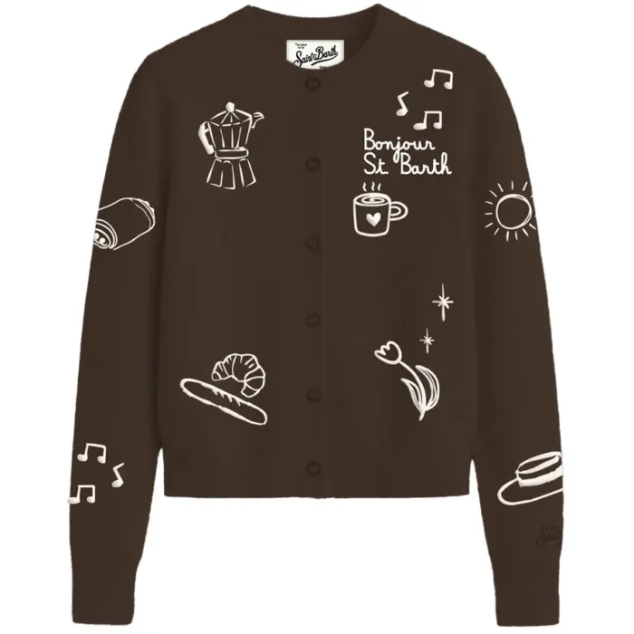 Cardigan Girocollo Mc2 Saint Barth Marrone art. SIERRA DRAW BONJOUR STB 18 EMB, foto 1 di 1