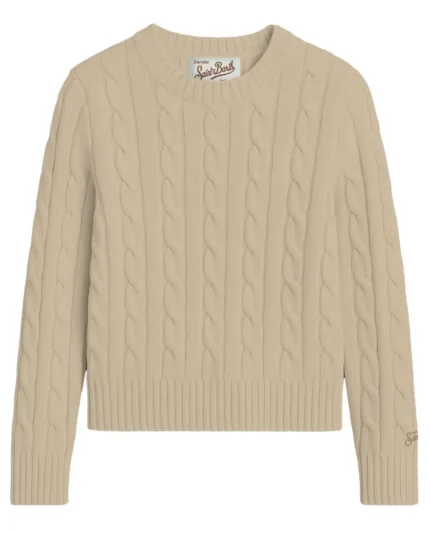 Maglione Girocollo a Trecce Mc2 Saint Barth Beige art. SORBONNE BRAID WOOL 11 BEIGE