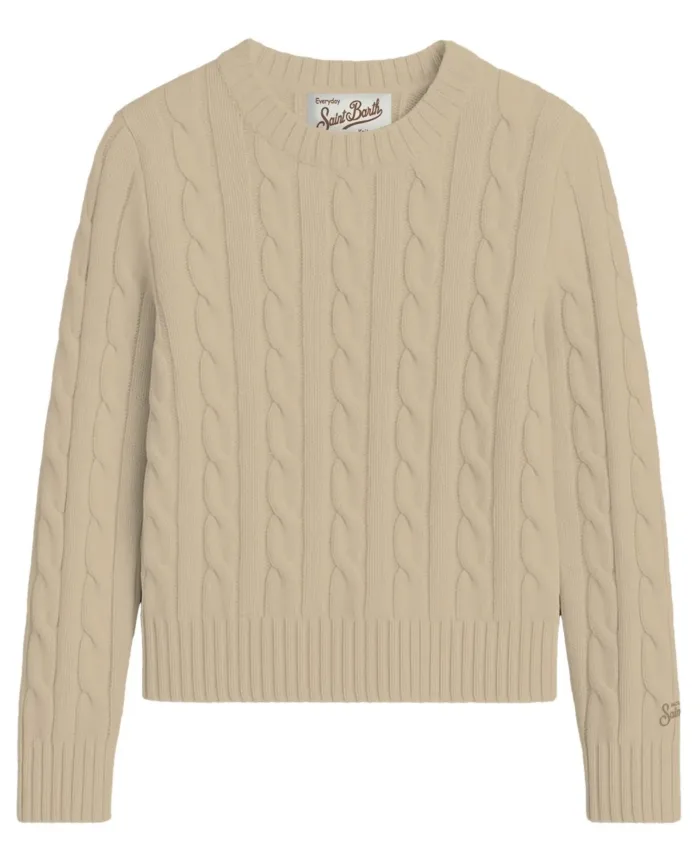 Maglione Girocollo a Trecce Mc2 Saint Barth Beige art. SORBONNE BRAID WOOL 11 BEIGE, foto 1 di 1