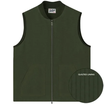 Gilet Double Face Uomo Mc2 Saint Barth In Cotone Cerato Marrone e Lana Verde art. Spencer Pocket Wool 52 Military