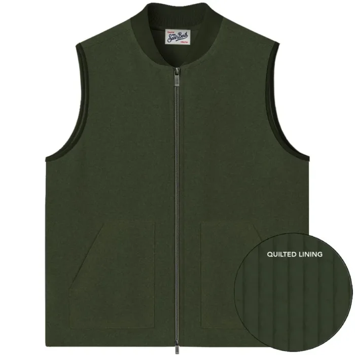 Gilet Double Face Uomo Mc2 Saint Barth In Cotone Cerato Marrone e Lana Verde art. Spencer Pocket Wool 52 Military, foto 1 di 3
