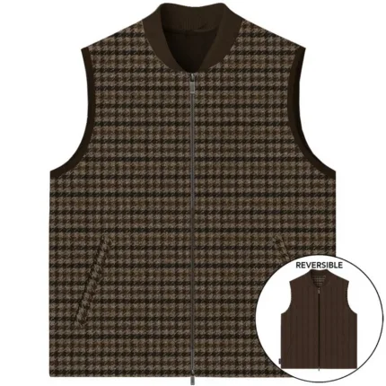 Gilet Double Face Uomo Mc2 Saint Barth In Cotone Cerato Marrone e Lana Pied de Poule Verde art. Spencer Wool Pied de Poule 5218
