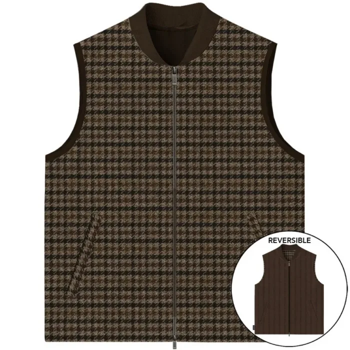 Gilet Double Face Uomo Mc2 Saint Barth In Cotone Cerato Marrone e Lana Pied de Poule Verde art. Spencer Wool Pied de Poule 5218, foto 1 di 3