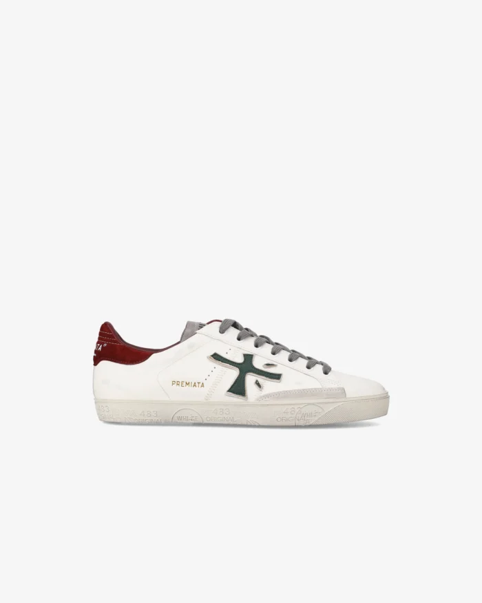 Sneakers Premiata Uomo in Pelle Bianca Spoiler Bordeaux art. Steven 7631, foto 1 di 6