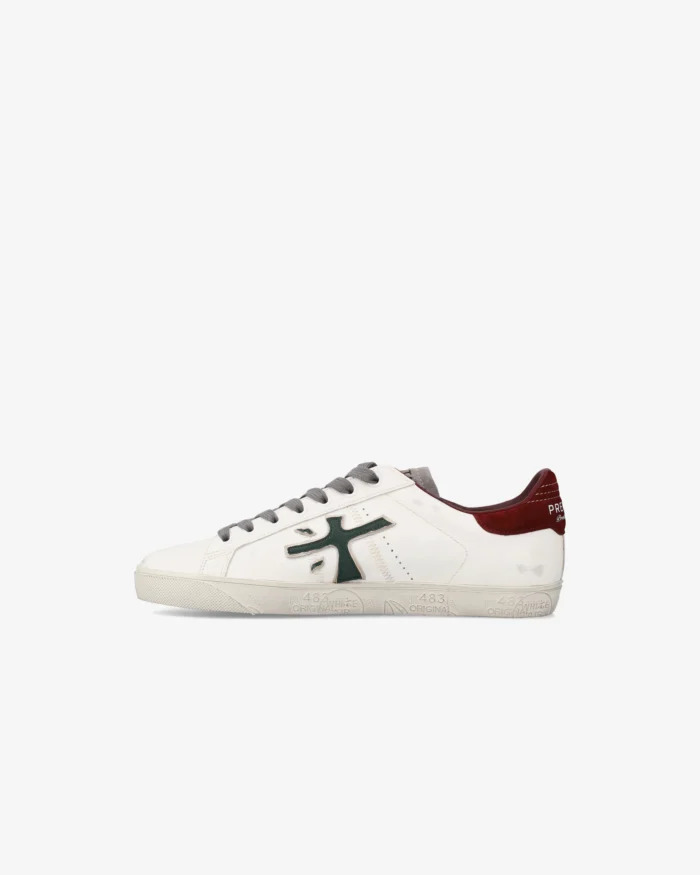 Sneakers Premiata Uomo in Pelle Bianca Spoiler Bordeaux art. Steven 7631, foto 5 di 6