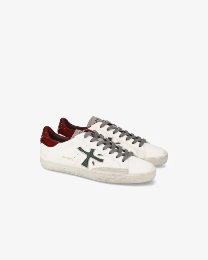 Sneakers Premiata Uomo in Pelle Bianca Spoiler Bordeaux art. Steven 7631, foto 4 di 6
