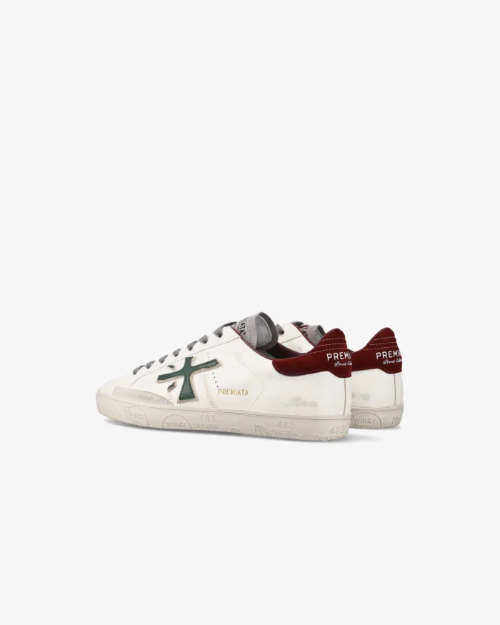 Sneakers Premiata Uomo in Pelle Bianca Spoiler Bordeaux art. Steven 7631, foto 3 di 6