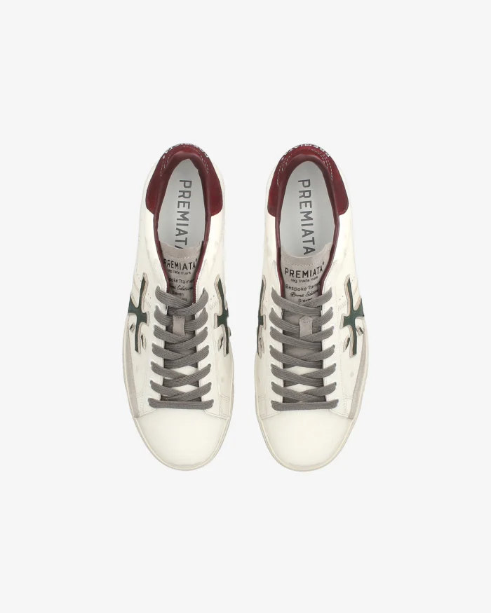 Sneakers Premiata Uomo in Pelle Bianca Spoiler Bordeaux art. Steven 7631, foto 6 di 6