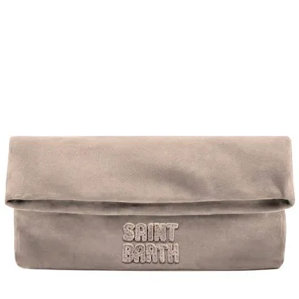 Borsa A Mano Grande Mc2 Saint Barth In Suede Beige Chiaro art. Suede Maxi Pouch 11 Beige