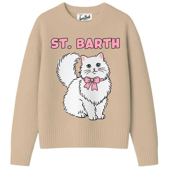 Maglione Girocollo Mc2 Saint Barth Beige Chiaro Kitten art. TESSA SB CUTE KITTEN 11, foto 1 di 1