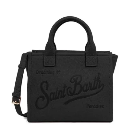 Borsa a Mano Media con Tracolla Mc2 Saint Barth in Pelle Nera art. Vanity Bag Midi Grain Leather Sb 00