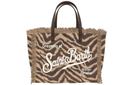 Borsa A Mano Piccola con Tracolla Mc2 Saint Barth in Lana Beige e Marrone art. Vanity Mini Felt N Zebra 1118 Emb