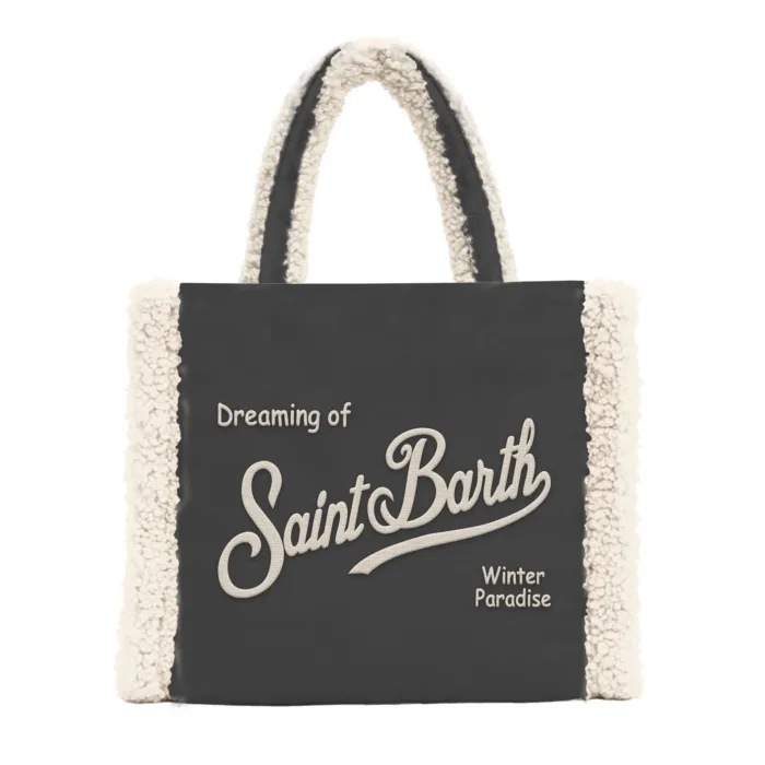 Borsa A Mano Piccola Mc2 Saint Barth in Camoscio Nero art. Vanity Mini Shearling 0010 Emb, foto 1 di 1