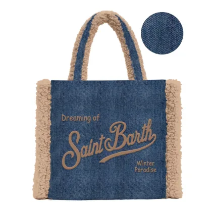 Borsa A Mano Piccola Mc2 Saint Barth Denim Scuro art. Vanity Mini Shearling Denim Dark 12 Emb