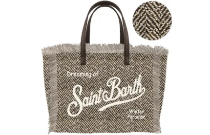 Borsa A mano Piccola Mc2 Saint Barth in Lana Marrone art. Vanity Mini Wool N Herringbone Strass 1811 Emb