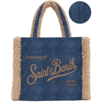 Borsa A Spalla Grande Mc2 Saint Barth Denim Scuro art. Vanity Shearling Denim Dark 12 Emb