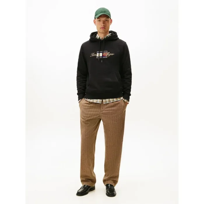 Felpa Uomo Tommy Hilfiger Icon Gold Nera in Cotone Garzato art. MW0MW41502 BDS, foto 3 di 4