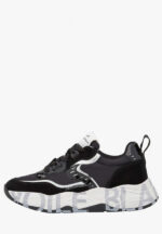 Sneakers Voile Blanche Donna in Camoscio e Nylon Nero, Dettagli Argento art. Club 105 Black Silver 1A03