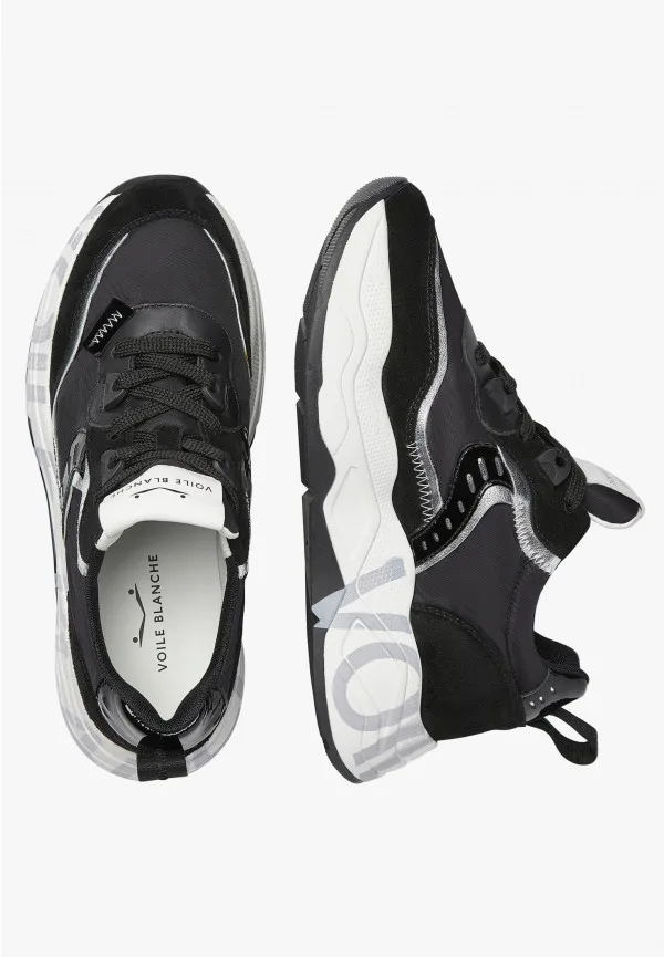 Sneakers Voile Blanche Donna in Camoscio e Nylon Nero, Dettagli Argento art. Club 105 Black Silver 1A03, foto 3 di 5