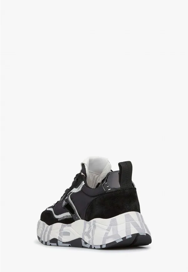 Sneakers Voile Blanche Donna in Camoscio e Nylon Nero, Dettagli Argento art. Club 105 Black Silver 1A03, foto 4 di 5