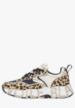 Sneakers Voile Blanche Donna in Camoscio Beige Maculato e Nylon Nero art. Club 105 Leopard Platinum 3D31