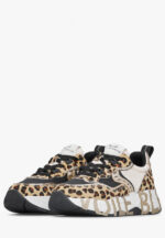 Sneakers Voile Blanche Donna in Camoscio Beige Maculato e Nylon Nero art. Club 105 Leopard Platinum 3D31 - immagine 3