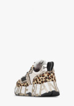 Sneakers Voile Blanche Donna in Camoscio Beige Maculato e Nylon Nero art. Club 105 Leopard Platinum 3D31 - immagine 5