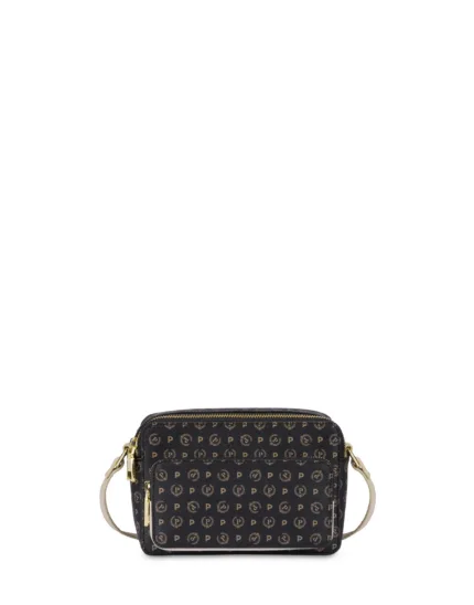 Borsa A Tracolla Pollini Heritage in Pelle Nera con Dettagli Avorio E Tasca Con Cerniera Frontale art. TE8535PP0MQ1100C