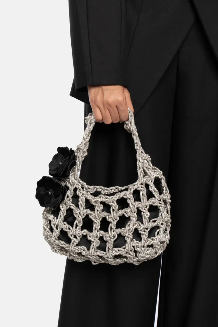 Borsa a Mano Twentyfourhaitch in Rete Argento e Velluto Nero Con Accessorio Amovibile art. Alkab, foto 4 di 4