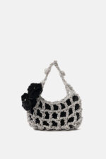 Sac à main Twentyfourhaitch en maille argentée et velours noir avec accessoire amovible, article Alkab