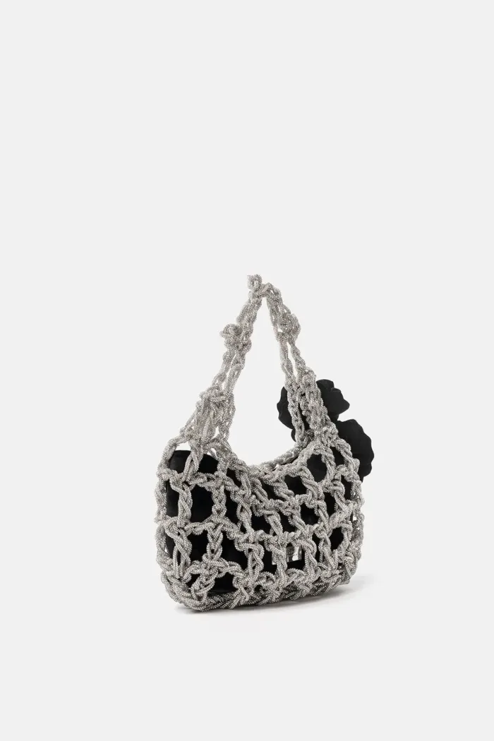 Borsa a Mano Twentyfourhaitch in Rete Argento e Velluto Nero Con Accessorio Amovibile art. Alkab, foto 2 di 4