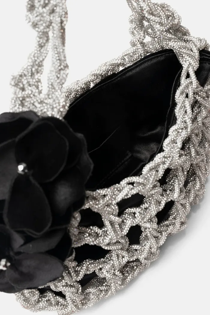 Borsa a Mano Twentyfourhaitch in Rete Argento e Velluto Nero Con Accessorio Amovibile art. Alkab, foto 3 di 4