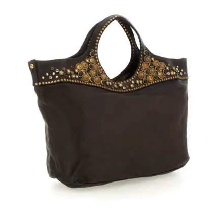Borsa Campomaggi Shopping Grande Liliana Moro in Pelle di vacchetta tinta in capo con Borchie art. C03347OND X0045 C1501