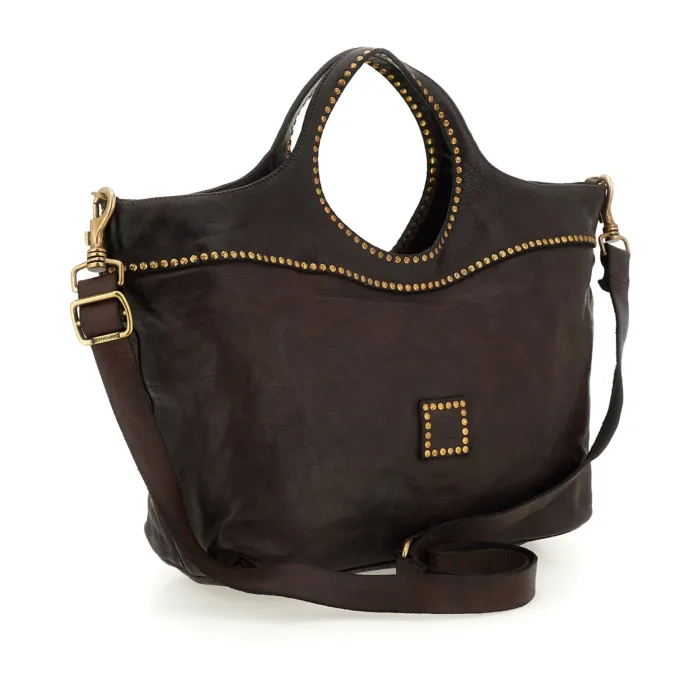 Borsa Campomaggi Shopping Grande Liliana Moro in Pelle di vacchetta tinta in capo con Borchie art. C03347OND X0045 C1501, foto 2 di 5