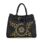 Borsa Campomaggi shopping Rossella Nera in Pelle di vacchetta tinta in capo con Borchie e Strasse art. C03347OND X0045 C1501